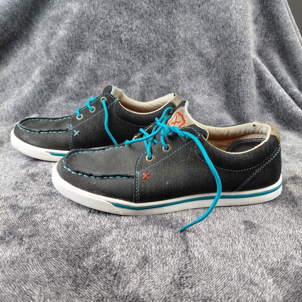 Twisted X Mens Shoes 7 1/2‎ M Black Denim Blue Laces Boat Shoes WCA0029 - Picture 4 of 8